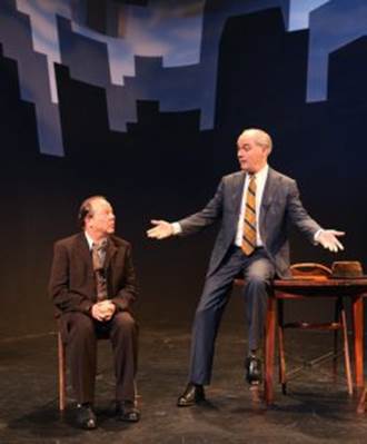 Avi Hoffman as Willy and Shane Baker as Charley in a scene from Death of a Salesman in Yiddish  (Photo credit: Ronald L. Glassman)